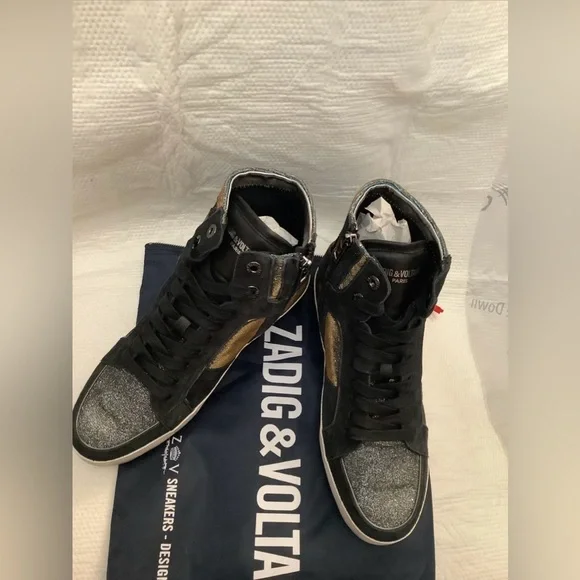 Zadig & Voltaire High Flash Shift Sparkle Leather Sneakers High T…​​​ - Picture 14 of 15